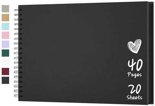 Hiwhy Fotoalbum Scrapbook 28x20,5 cm 20 Blätter DIY Scrapbook Hartes Kraftpapier Baby Erinnerungsbuch Familie Geburtstag Hochzeitstag Scrapbook, Schwarz