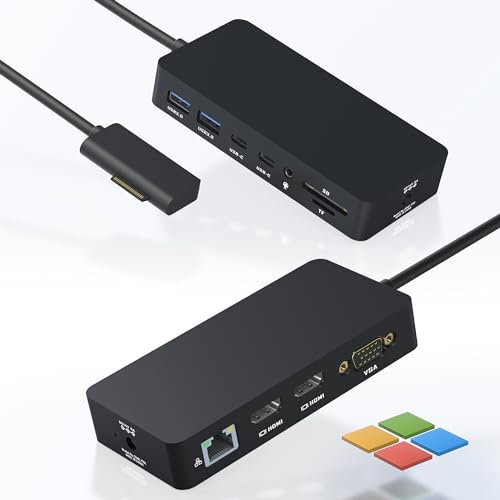 Microsoft Surface Docking Station with Triple Displays 2 HDMI+VGA, 12 in 1 Surface Dock for Surface Pro 11/10/9/8/X/7/6/5/4/3, Surface Laptop 7/6/5/4/3/2/1, Surface Laptop Go 3/2/1, Surface Book