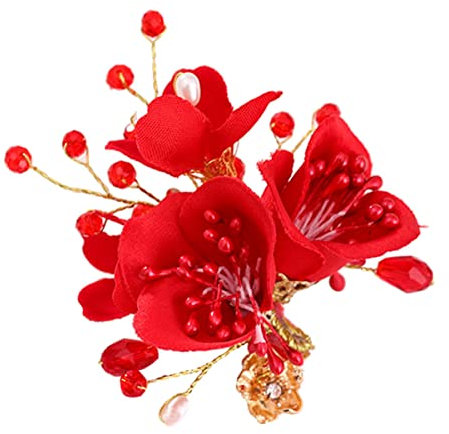FRCOLOR Forcina Per Con Fiore Rosso Fatta A Mano Perfetta Per Feste Matrimoni Vita Quotidiana Damigella D'onore Hawaiana