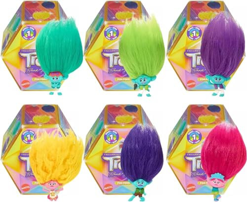 Trolls Band Together Serie 1 Pompons, 10 cm, Schlüsselclip-Figuren, identifizierte Sets – (alle 6 Stück)