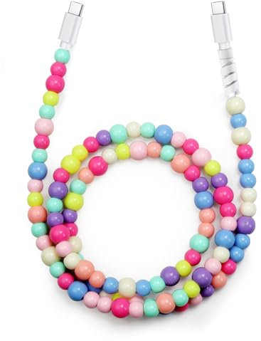 Vunake USB C to USB C Charger Cable for iPhone 15 Charger,USB C to Type C Charger Cable,1M Bead Chains for Girls Kids,60W High-Speed Fast Charging Cable for iPhone 15 Pro Max Samsung S24/A55,Colorful