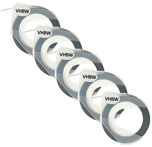 vhbw 5x 3D Prägeband-Schriftband-Kassette kompatibel mit Typo Clic Etiketten-Drucker 3m x 9mm Weiß auf Schwarz