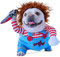 Halloween Chucky Hundekostüm, Outfit mit Messer-Perücke, lustige Hundekleidung, Cosplay, für Haustiere, kleine, mittelgroße Katzen, Hunde, Welpen, Chihuahua, Dackel, Größe S