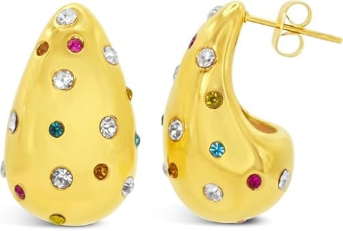 ARS-ARGENTI Ohrringe Waterdrop Luxus mit multicolour Billantapplikation 750 vergoldet 18K Schmuck Geschenk Damen Mädchen 26 mm statement extravagant hochwertig edel hypoallergen