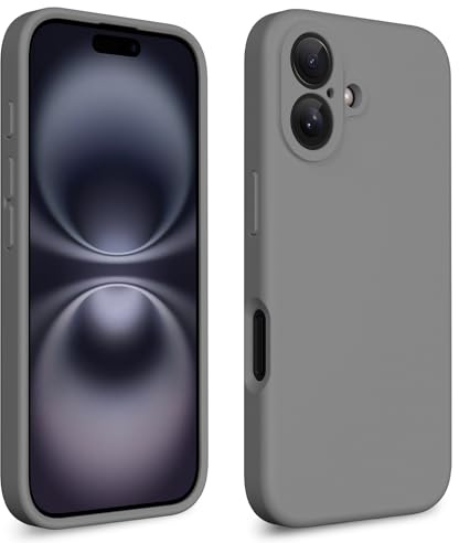 CALOOP Slim-Fit for iPhone 16 Plus Case,Skin Soft Liquid Silicone,Sturdy Hard Frame Shockproof Cover with Anti-Scratch Microfiber Lining,Full Protection for Screen and Camera Lens,6.7inch(Space Gray)