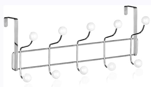 Best House Over Door Hanger 5 Hooks with White Ceramic Balls, Multi Functional Door Hanger Modern Design for Home Entrance, Wardrobe, Bathroom and Kitchen (Pack of 1)