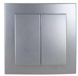 Doble conmutador empotrable, acabado plata, serie 8000, ideal para controlar dos puntos de luz, funcional y elegante.