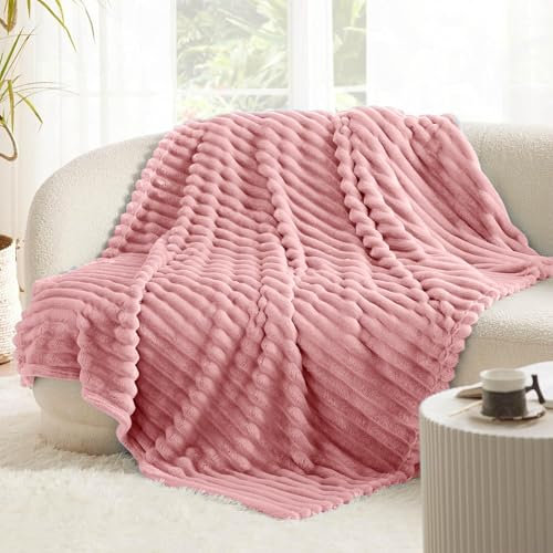 Kuscheldecke Flauschig 120x200 cm, Rosa Decke Flauschig, Cord Plüschdecke Blanket, Warme Dicke Sofadecken Geschenk, Weich Kuschelige Tragbare Decke für Wohnzimmer, Sofa, Schlafzimmer