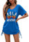 AI'MAGE Cache Maillot de Bain Femme Plage Chemise Été Tunique Paréo Cover Up Blouse Col V Maillot De Bain Cache-Maillots Et Sarongs Haut Shirt,Bleu+Lunettes Cocotier,S