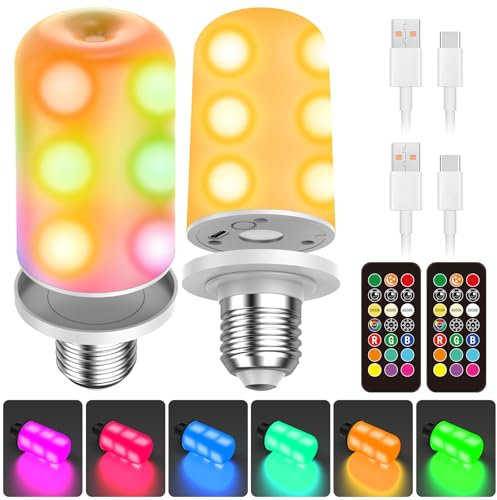 Vankarr Pack de 2 bombillas recargables de 6000 mAh con mando a distancia, bombillas LED regulables con batería USB recargable sin cables con función de temporización, 5 W, 1800-6000 K caliente/frío