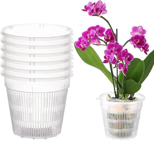 6 Stück Orchideentopf Transparente Orchideentöpfe zum Umtopfen Kunststoff | Orchideen Pflanztöpfe mit Schlitzen Atmungsaktiv Anzuchttöpfe Blumentöpfe Umtopftopf für Drinnen und Draußen (14CM)
