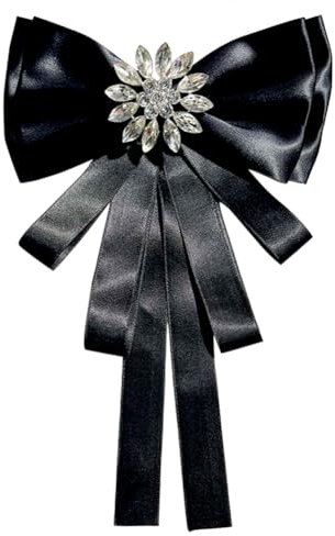 Broche nœud papillon en cristal pré-nouée avec strass pour col de costume, cravate, bijoux, accessoires de vêtements, broche pour femme, broche à cravate pour femme, fête de mariage (noir),