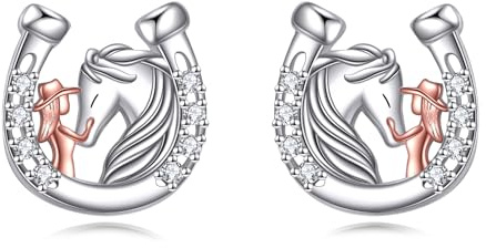 Pferd Ohrringe 925 Sterling Silber Hufeisen Pferde Ohrstecker Tier Schmuck Geburtstag Geshenk für Frauen Damen Mama