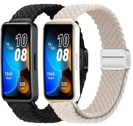 Harikiri 2 Stück Gewebte Magnet Armband Kompatibel mit Huawei Band 8/9/10 für Männer und Frauen,Atmungsaktiv, Verstellbar, (Mehrfarben)
