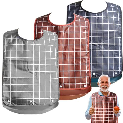Lätzchen für Erwachsene, 3 Stück Latz für Senioren, Wasserdichte Schlabberlatz Essensschutz mit Klettverschluss, Kleidungsschutz Wasserdicht mit Krümelfänger, für Erwachsene Ältere Menschen Behinderte