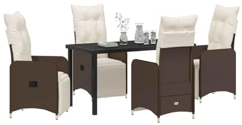 vidaXL Garten Essgruppe mit Kissen 5 pcs Braun Poly Rattan, Garten und Terrasse, modernes Liegesystem, strapazierfähige Essgruppe, Lounge für draußen, Rattanmöbel, vielseitig einstellbare Sӧ