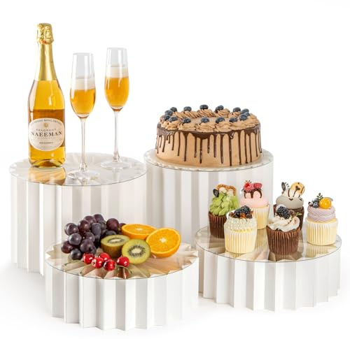 PUERSI 4 Stück Buffet Ständer, Faltbare Tortenständer Buffet Zubehör für Partys, Cake Stand, Lebensmittelständer, Acryl & Karton Display Ständer für Hochzeiten, Geburtstag, Dessert, Cupcake – Weiß