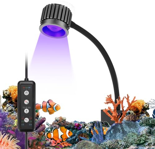 Aicharynic Klemmlampe Meerwasser LED mit 24/7 Beleuchtung, 8W Aquarium Led Beleuchtung Clip-On Aquarium Lampe mit 5 Helligkeitsstufen & 3 Timer Dauer für Meerwasseraquarium und Korallenbecken