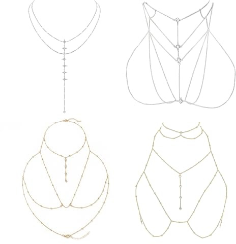 UJBVCX 4PCS Cadena Corporal Dorada, Bikini Chain para Summer Beach, Cadenas Corporales Sexys con Cristales
