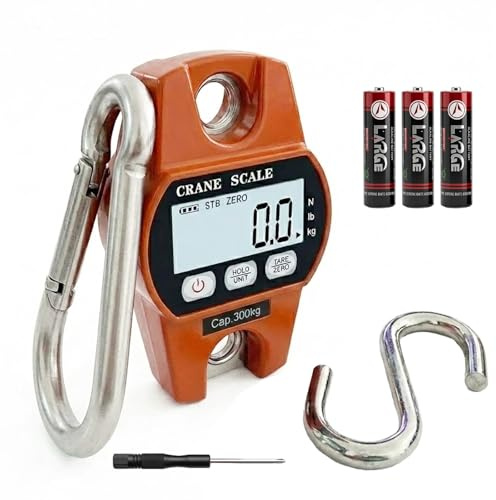 Vexnaro Bilancia Digitale a Gancio 300 Kg 100 g Precisione, Bilancia Sospesa con Display LCD e Sensore Elettronico, Dinamometro Portatile per Pesca Caccia Bagagli e Uso Industriale Arancione