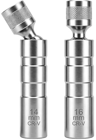 2 Pièces Clé à Bougie Magnétique Universelle, Acier CRV 14mm Et 16mm | Douille à Bougie Pivotante, Mince 12 Pans 3/8 Pouces Outils de Retrait Bougie pour Réparation et Entretien Automobile