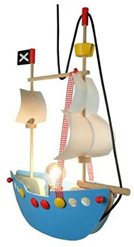 Kinderzimmer Pendelleuchte PIRATENSCHIFF Vollholz Bunt, 45x15x55cm
