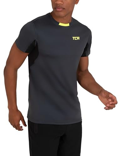 TCA Men's Atomic Quick Dry T Shirt, Gym Sports Running Top for Men, Lightweight Breathable Moisture Wicking Active Athletic Short Sleeve Shirt - Graphite, L
