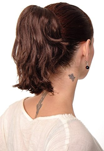 WIG ME UP - Haarteil Zopf Extension Braun Mittel-Aschbraun kurz wilder Look Befestigung mit Butterfly-Klammer 20 cm T6545-6