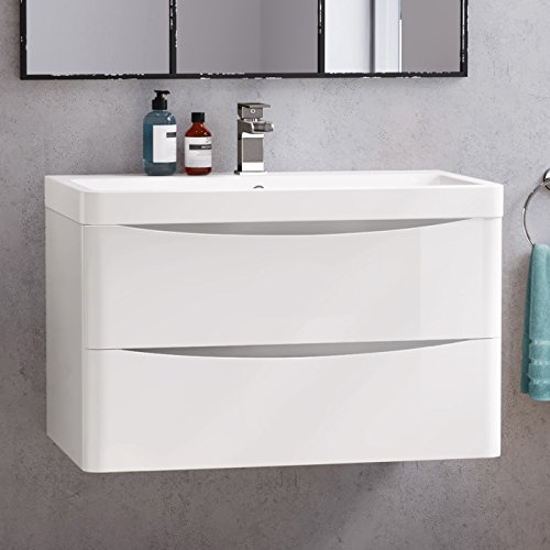 800 mm Modern White Vanity Sink Unit Ceramic Basin Wall Hung Bathroom Furniture