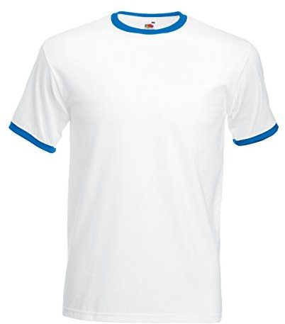 Fruit Of The Loom Herren T-Shirt Gr. M, Weiß/Königsblau.