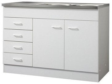Spülenschrank Start mit 2 Türen, 4 Auszügen und 1 Auflagebecken Farbe: Weiß, Größe: 120cm W x 60cm T