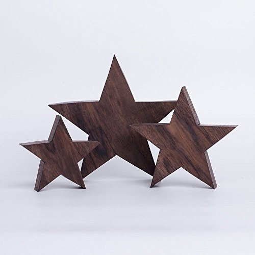 Woods 3 Nussbaum Holzsterne I Dekoration aus Holz handgefertigt in Bayern I Holzsterne zum hinstellen - gemütliche Advent & Weihnachtsdeko für Fenster & Co I 3er Set Holzstern groß 12 16 u. 21cm