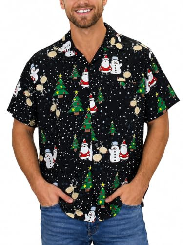 King Kameha Funky Hawaiihemd Herren Kurzarm Fronttasche Hawaii-Print Weihnachten Christmas Designs X-Mas