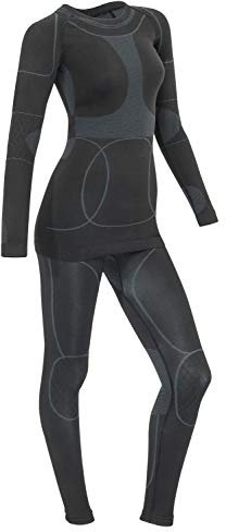 icefeld®: Sport Ski- Thermounterwäsche-Set für Damen Seamless (nahtfrei) in schwarz/grau M