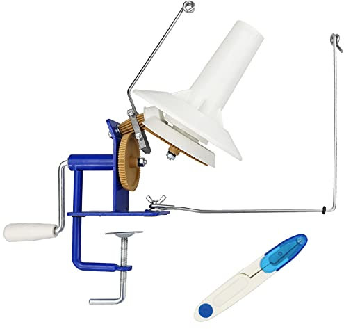 Lamxd Großer Jumbo-Metallgarn/Wolle/Schnur/Faserkugelwickler, handbetrieben, 284 g, mit Fadenschneider, Blau und Weiß