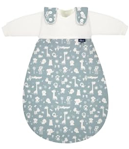 Alvi Baby-Mäxchen 3-teilig Baumwolle Zootiere puderblau - Blau 74/80 | Baby Schlafsack Set mit 2.5 TOG, Sommer- und Winterschlafsack sowie mitwachsendem Schlafsystem aus Baumwolle