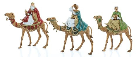 Moranduzzo Trío Reyes Magos en Camello para Belén de 8 cm, Escala 1:22 – Standard 8 – Figuras Indestructibles, Pintadas a Mano, Made in Italy, Escultor M. Landi