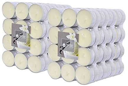 Müller 192 Duft Teelichter – Vanille – 4 Stunden Brenndauer – Ø39 mm – Farbe Creme – Premium Vanilla Dream Duftkerzen – Gegossenes Wachs – RAL Qualität