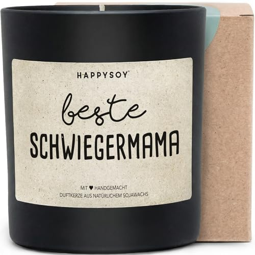 Beste Schwiegermama - Duftkerze mit Spruch als Geschenk für Schwiegermutter, liebevolle Geschenkidee mit blumigem Duft, Kerze im Glas