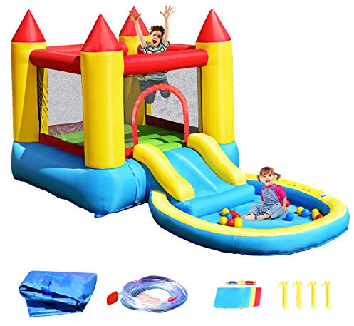 GOPLUS Hüpfburg mit Wasserrutsche, 3 Verschiedene Varianten, Aufstellpool aus Oxford-Material, mit PVC-Beschichtung, Spielburg für Kinder über 3 Jahren (Modell 2, Ohne Gebläse)