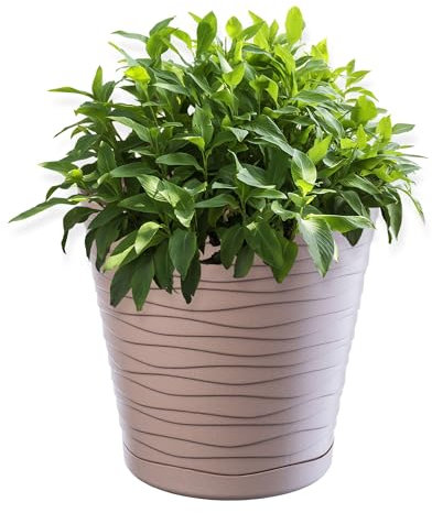 KADAX Blumentopf mit Untersetzer, Pflanzkübel für Innen, Leichter Blumenkübel, Pflanztopf aus Kunststoff, runder Übertopf für Blumen, Pflanzen, Haus, Pflanzgefäß (30cm, Beige)