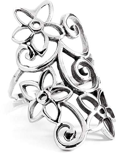 Windalf Langer Ornamentik Ring TÂRA 29 mm Zauberblumen Elfenring 925 Sterlingsilber (925 Sterlingsilber, 54 (17.2))