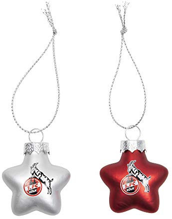 Koeln 1. FC Köln Weihnachtsschmuck 10-er Set Sterne in Rot und Silber Matt, Material: Glas und Metall, Durchmesser ca. 3 cm, Offizieller Fanartikel, Weihnachten