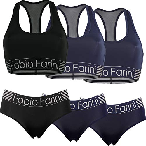 Fabio Farini 3er Pack Racerback SportBH und passende Panty | ohne Bügel