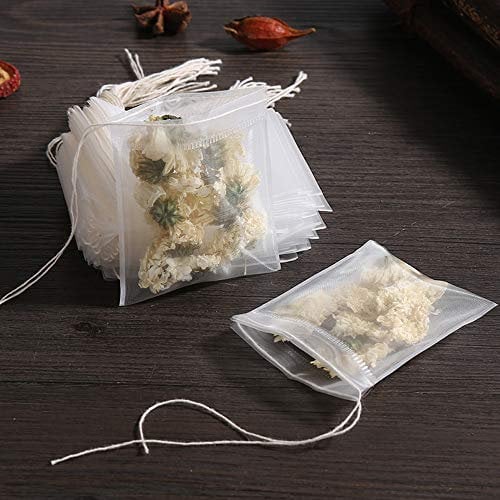 Insiswiner 50 Stück Teefilterbeutel für losen Tee, Kräuter, Gewürze, leere Netze, kleine Kordelzug-Siebbeutel (6 x 7 cm)