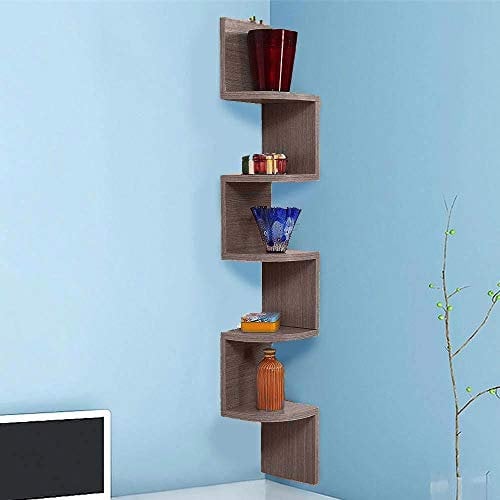 BAKAJI Libreria Scaffale Mensole da Parete Angolare Design Moderno in Legno Melaminico con 5 Ripiani ad Angolo Dimensioni 123 x 20 cm (Grigio Rovere)