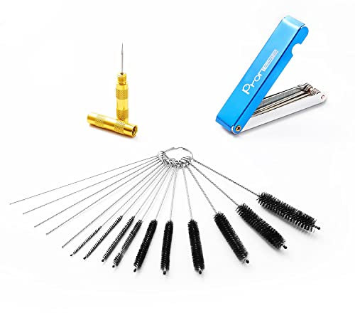 Pronese 3 Set Carbon Dirt Jet Remove Cleaner For Carburetor, Airbrush, Spray Gun-5 Cleaning Needles+10 Nylon Brushes +13 Pieces Cleaning Wires Set + 1 Sharpen Pick Tool Kit,Remove Nozzle Paint, Dirt