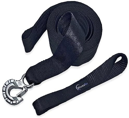 WavesRx 2 x 12' Jet Ski Trailer Winch Strap Replacement with Stainless Steel Hook & Quick Connect Bow Tow Loop 5,500 lbs Strength | Safe & Secure Retrieval, Launching & Transporting of Your JetSkis