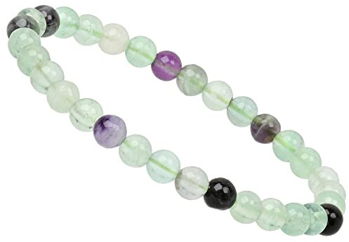ELEDORO Stretch Armband aus echten Edelstein-Perlen (6mm) – Perlenarmband für stilvolle Eleganz (Fluorit)