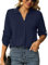 Odosalii Musselin Bluse Damen Elegant V-Ausschnitt Oberteile Sexy 3/4 Ärmel Hemd Casual Tunika Tops Longshirt T-Shirt